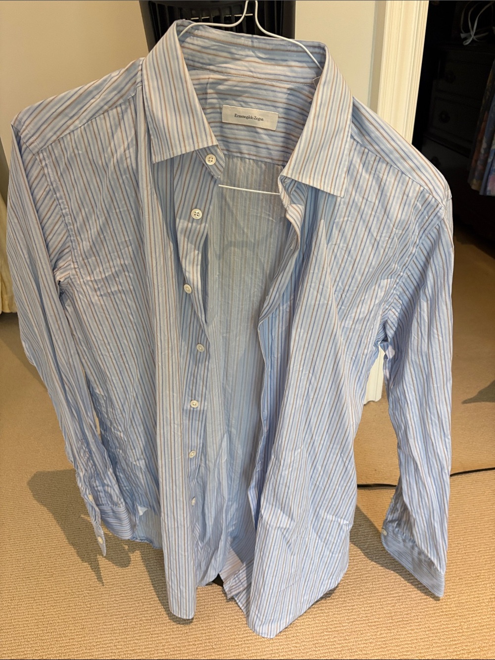 Ermenegildo Zegna Light Blue and White Striped Dress Shirt